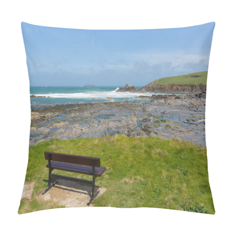 Personality  Rocky North Cornwall Coast Newtrain Bay Near Padstow And Newquay And On The South West Coast Path In Spring With Blue Sky And Sea Pillow Covers