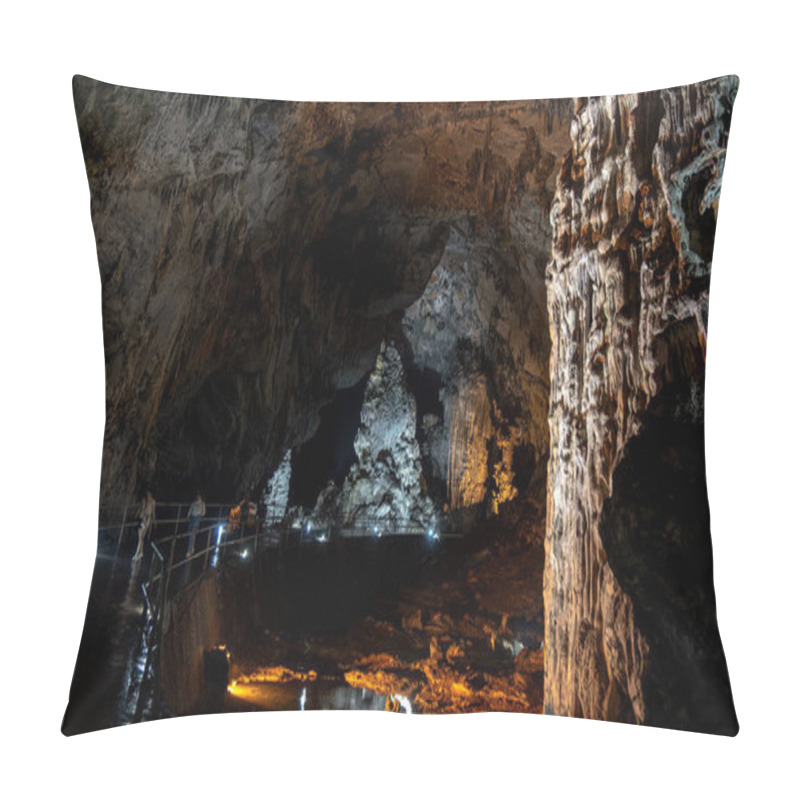 Personality  Visitors Navigate Through The Stunning Underground Caves Of Parque Nacional Grutas De Cacahuamilpa, Surrounded By Impressive Rock Formations And Illuminated By Soft Lights. Pillow Covers