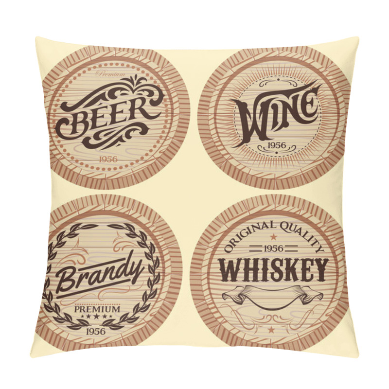 Personality  Set Vector Template Wooden Barrels For Alcoholic Beverages Pillow Covers