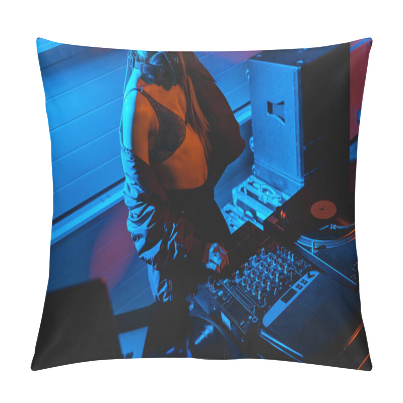 Personality  Cropped View Of Dj Girl Touching Equalizer On Dj Mixer  Pillow Covers