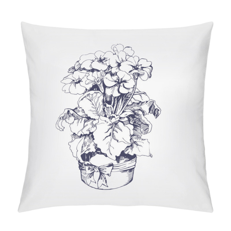 Personality  Sketch Of Blossoming Primrose. Pillow Covers