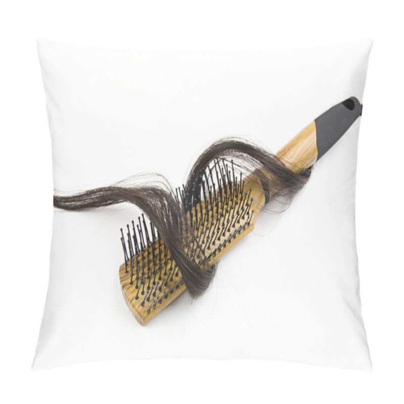 Personality  Hair Brush With Long Hair On White Background Pillow Covers