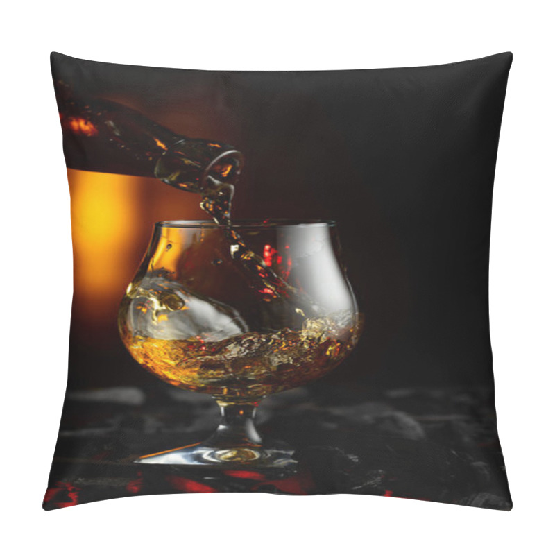 Personality  Cognac Or Brandy Being Poured Into A Glass. Snifter On A Burning Charcoal. Concept Of Hard Alcoholic Drinks. Pillow Covers