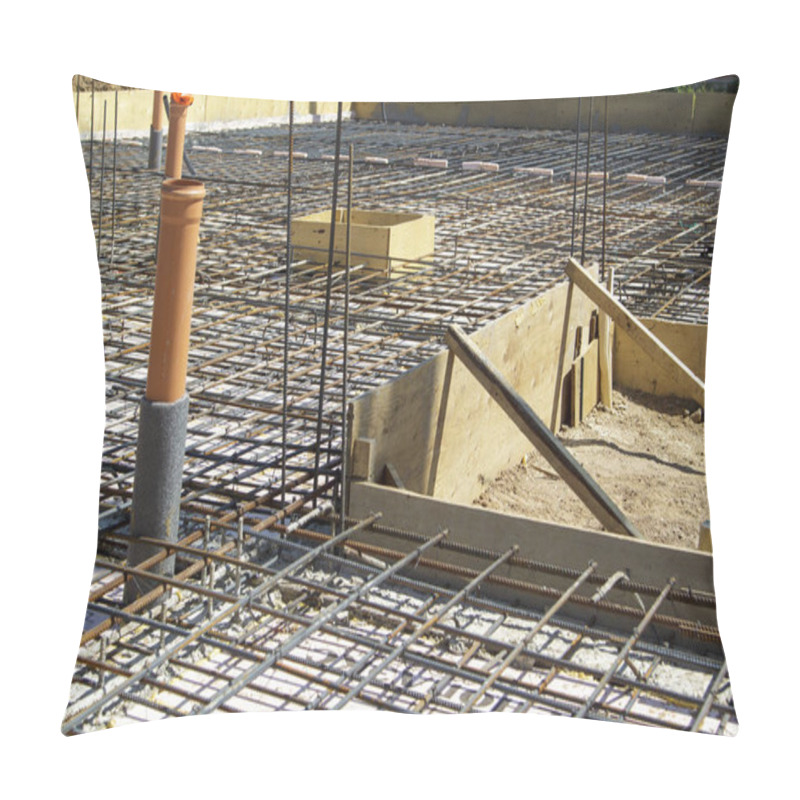 Personality  Close Up View Of Reinforcement Of Concrete With Metal Rods Conne Pillow Covers