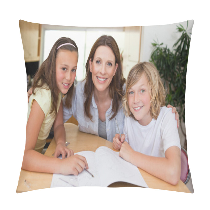 Personality  Mother Helping Her Children With Homework Pillow Covers