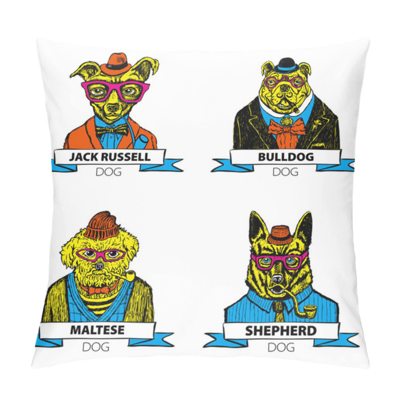 Personality  Hipster Animals Set Dog, Large Group Of Dog Breeds, Isolated Vector Pillow Covers