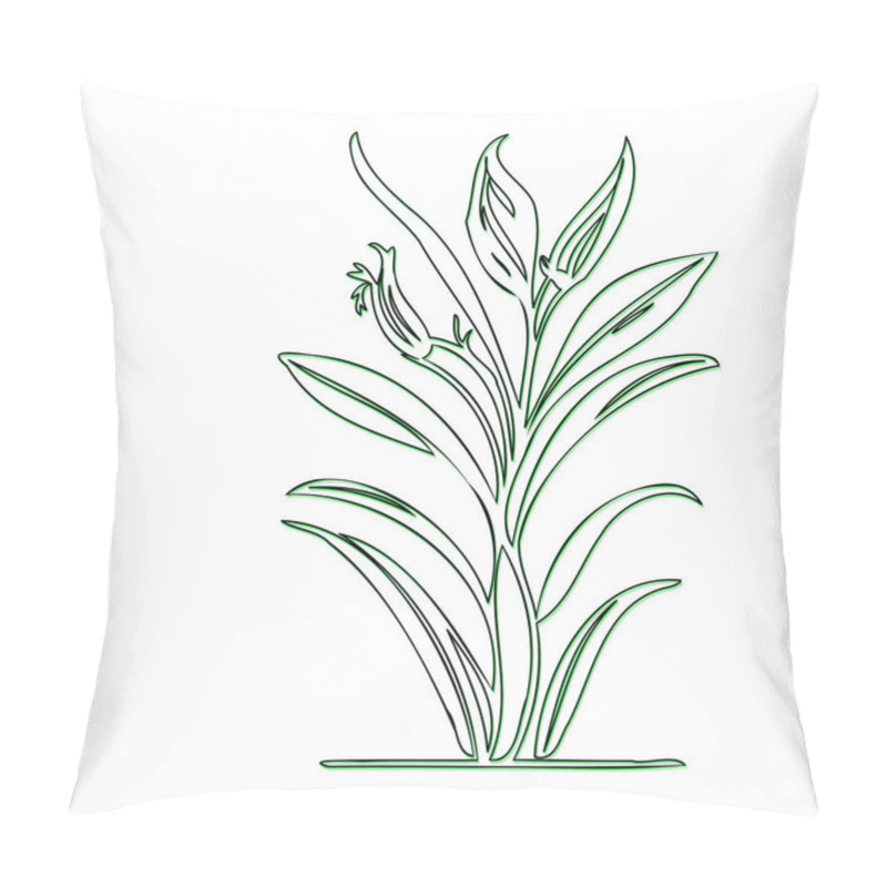 Personality  Line Drawing Of A Simple Plant With Leaves And Stem Pillow Covers