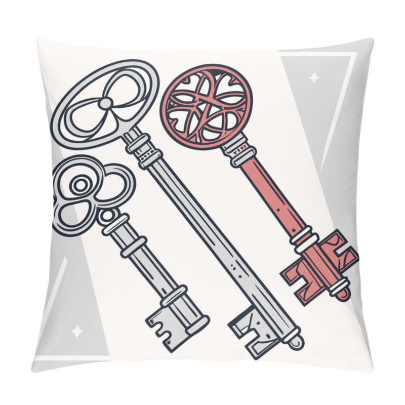 Personality  A Creative Vector Featuring Encrypted Keys Arranged In Intricate Geometric Designs, Symbolizing Digital Security And Encryption. Pillow Covers