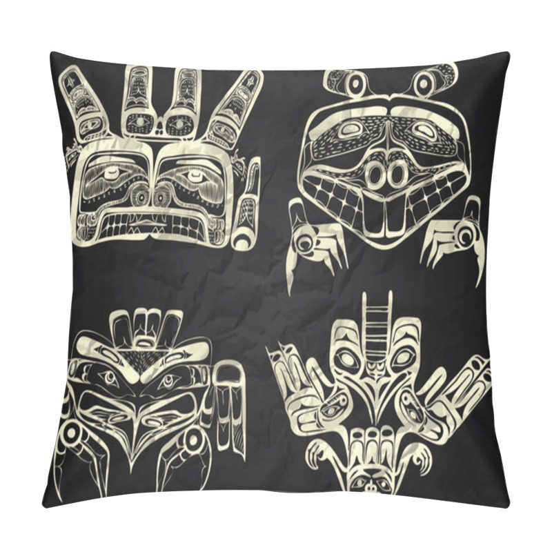 Personality  North America And Canada Native Art In Black And White Pillow Covers