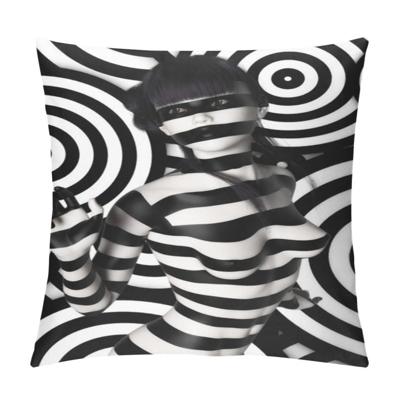 Personality  Digital 3D Illustration Of A Female In Black And White Pillow Covers