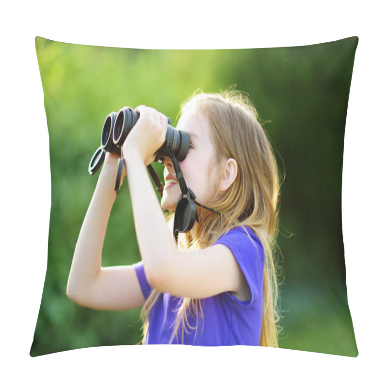 Personality  Little Girl Looking Through Binoculars  Pillow Covers