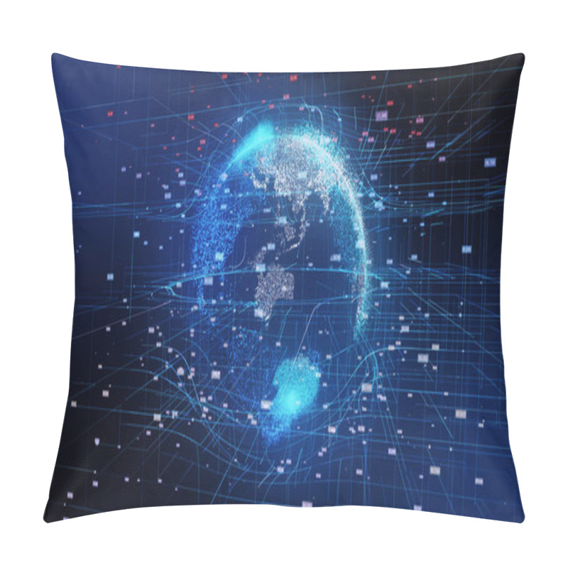 Personality  3d Illustration Of Detailed Virtual Planet Earth. Technological Digital Globe World Pillow Covers