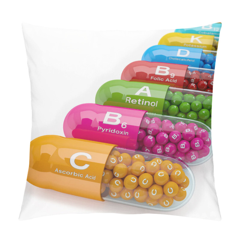 Personality  3d Rendering Of Many Vitamin Capsule Pillow Covers