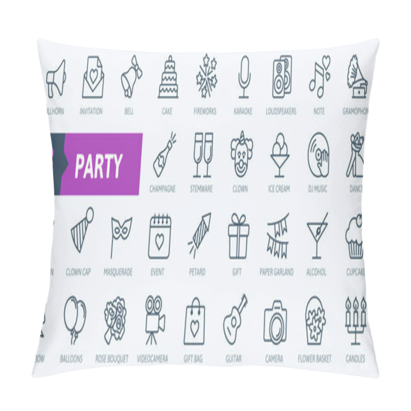 Personality  Party, Celebration, Anniversary Elements - Thin Line Web Icon Set. Outline Icons Collection. Simple Vector Illustration. Pillow Covers