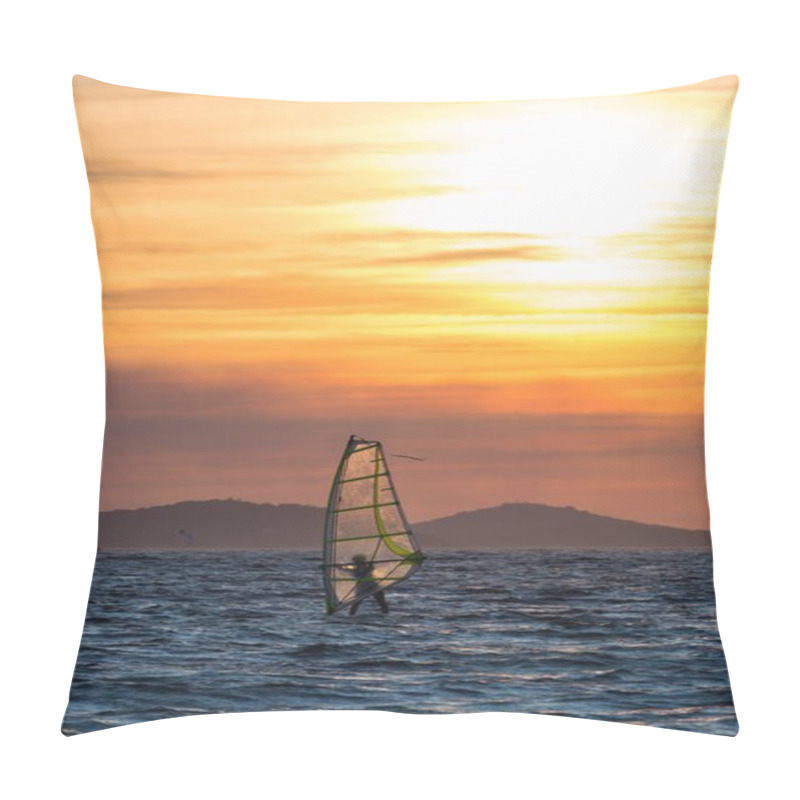 Personality  Sunset Over The Sea Or Ocean And Extreme Freestyle Sport Windsur Pillow Covers