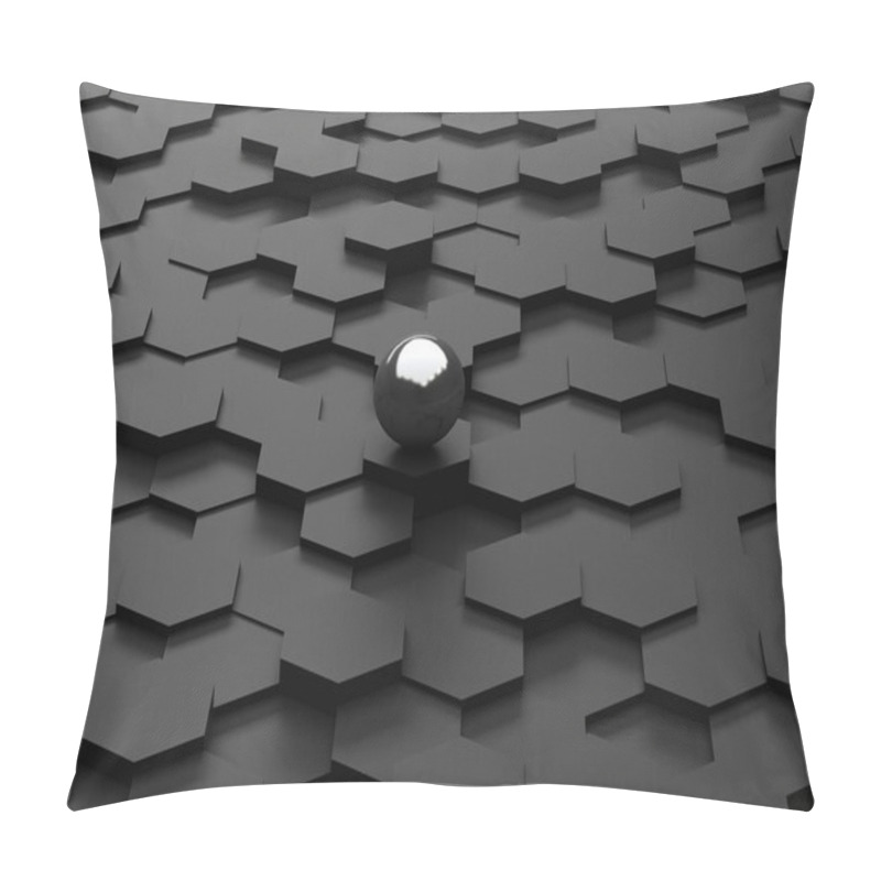 Personality  Black Background Of 3d Hexagons And Steel Sphere Pillow Covers