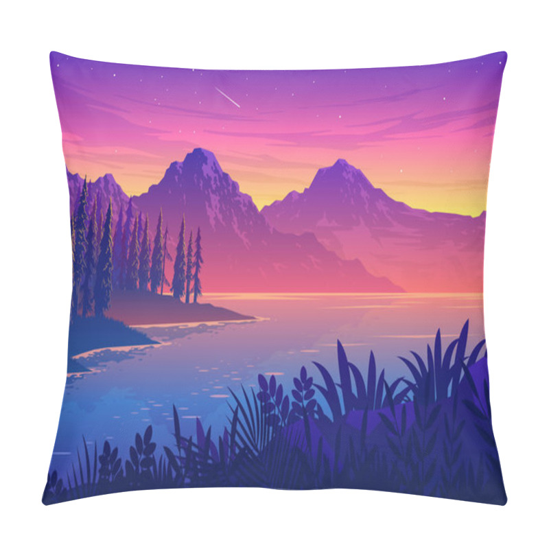 Personality  Sunset Lake Landscape Illustration Pillow Covers