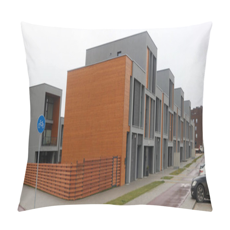 Personality  VILNIUS, LITHUANIA - FEBRUARY 01, 2020: The New Modern Standard Modular Homes  Street With Low Cost  Apartments For Young Families. It Is The Best Ecological Area  Of Pilaite Of The Lithuanian Capital Pillow Covers