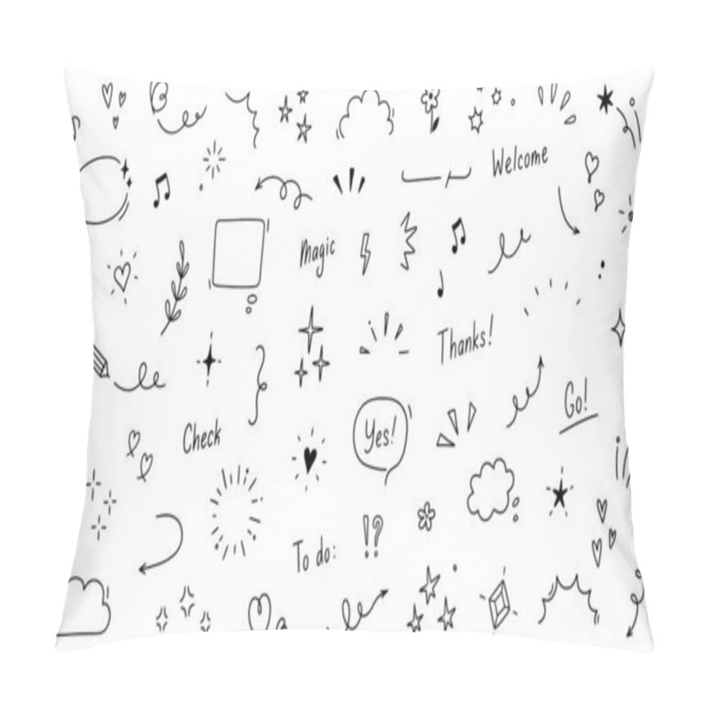 Personality  Doodle Cute Star, Sparkle Pen Line Elements. Doodle Heart, Emphasis, Star, Sparkle Decoration Symbol Set Icon. Simple Sketch Line Style Emphasis, Glitter, Pattern Elements. Vector Illustration. Pillow Covers