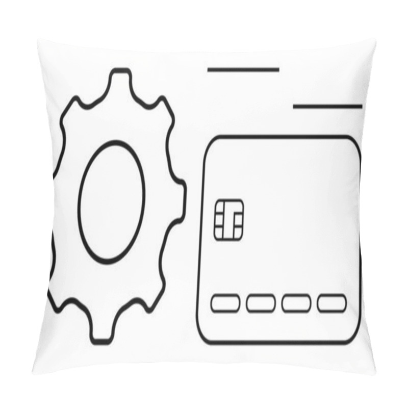 Personality  Gear Next To Credit Card, Representing System Preferences And Finance Management. Ideal For SEO, Banking, Business, App Settings, Online Transactions, IT Support Fintech. Line Metaphor Pillow Covers