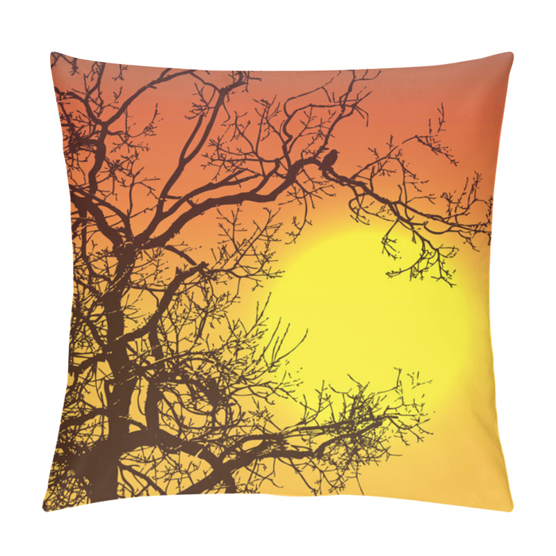 Personality  Sunset With Tree And Bird Silhouettes Pillow Covers