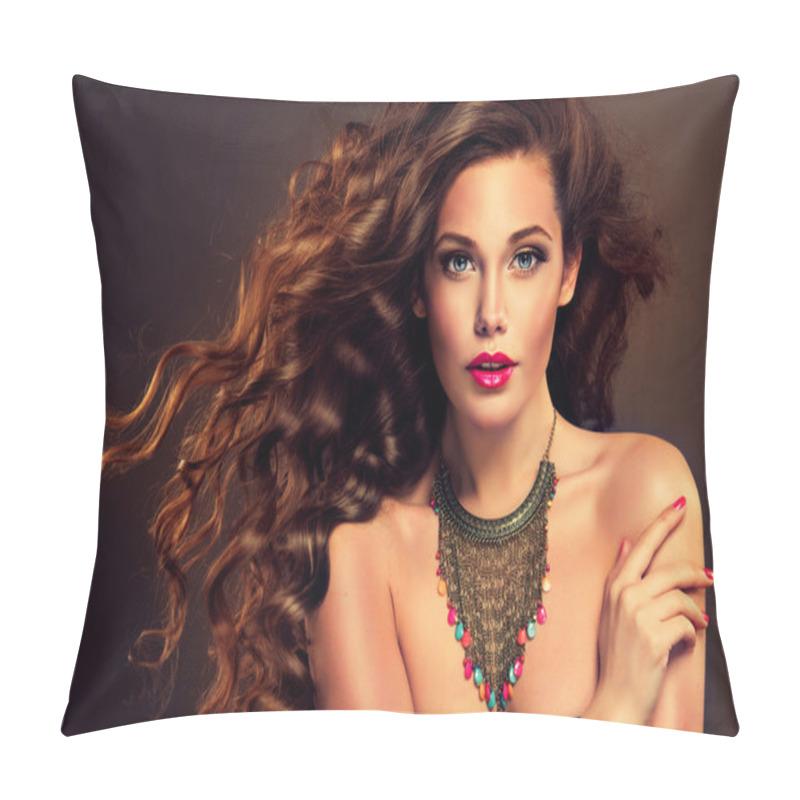 Personality  Girl With Long Curly Hair Pillow Covers