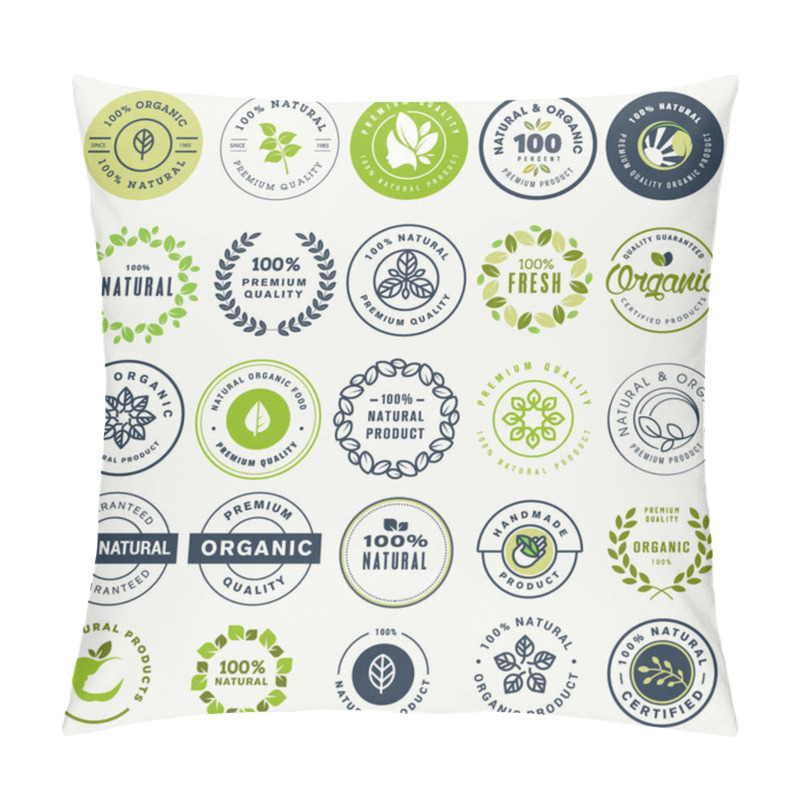 Personality  Set Of Stickers And Badges For Organic Food And Drink, And Natural Products Pillow Covers