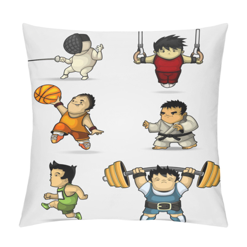 Personality  Set Of Characters Engaged In Various Sports Pillow Covers