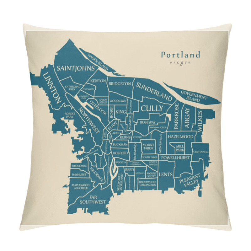 Personality  Modern City Map - Portland Oregon City Of The USA With Neighborhoods And Titles Pillow Covers