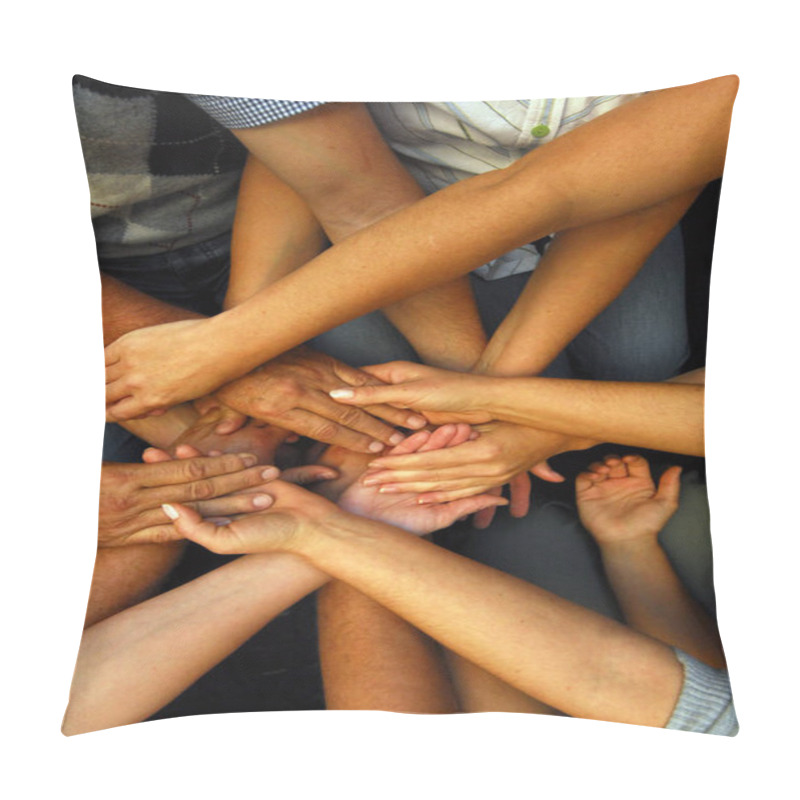 Personality  Reaching And Touching Hands, Non Verbal Communication And Symbol For Solidarity Pillow Covers