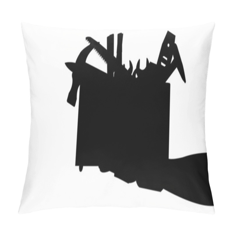 Personality  Silhouette Of A Toolbox Filled With Various Tools Held By A Hand Vector Art On White Background Pillow Covers