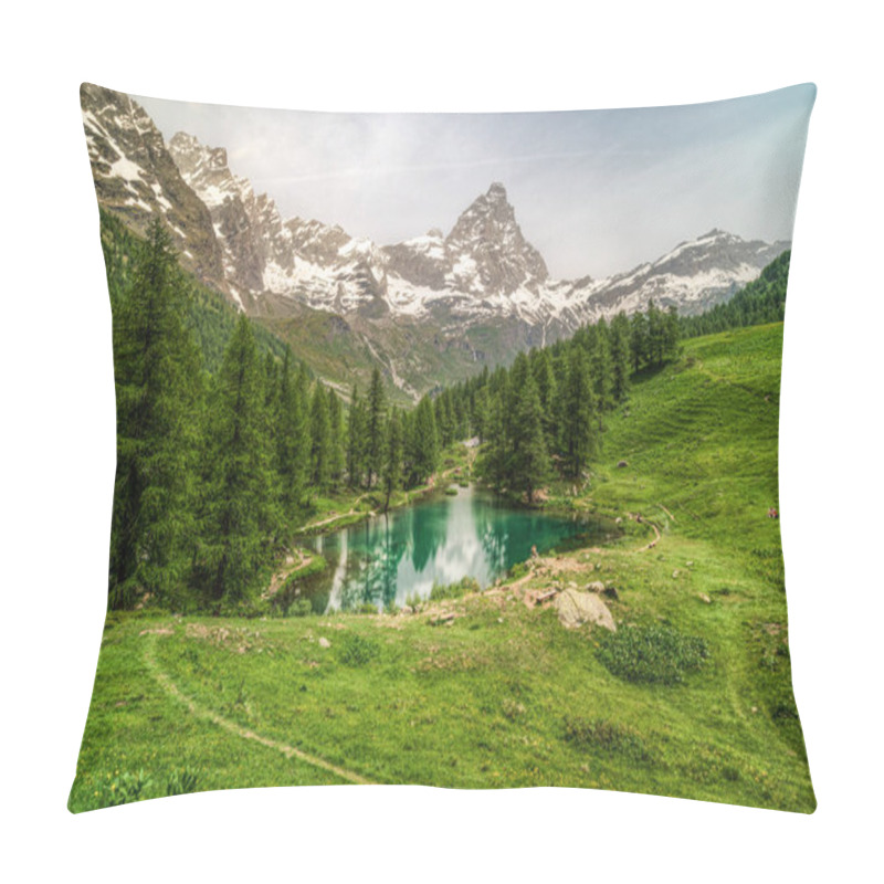 Personality  The Scenic Blue Lake (Lago Blu) Surrounded By A Beautiful Alpine Landscape Near Cervinia, Aosta Valley, Italy Pillow Covers