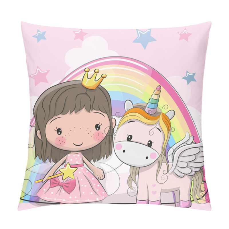 Personality  Greeting Card With Fairy Tale Princess And Unicorn Pillow Covers