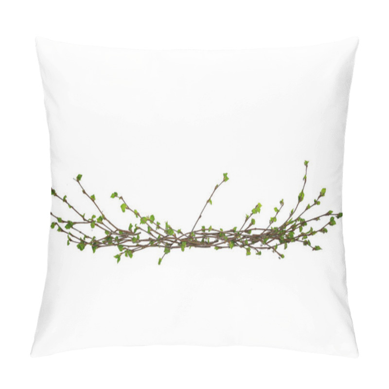 Personality  White Background Branches Small Leaves Spring / Isolated On White Young Branches With Buds And Leaves, Spring Frame Pillow Covers