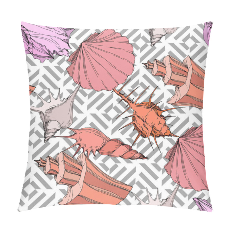 Personality  Summer Beach Seashell Tropical Elements. Engraved Ink Art. Seamless Background Pattern. Fabric Wallpaper Print Texture. Pillow Covers