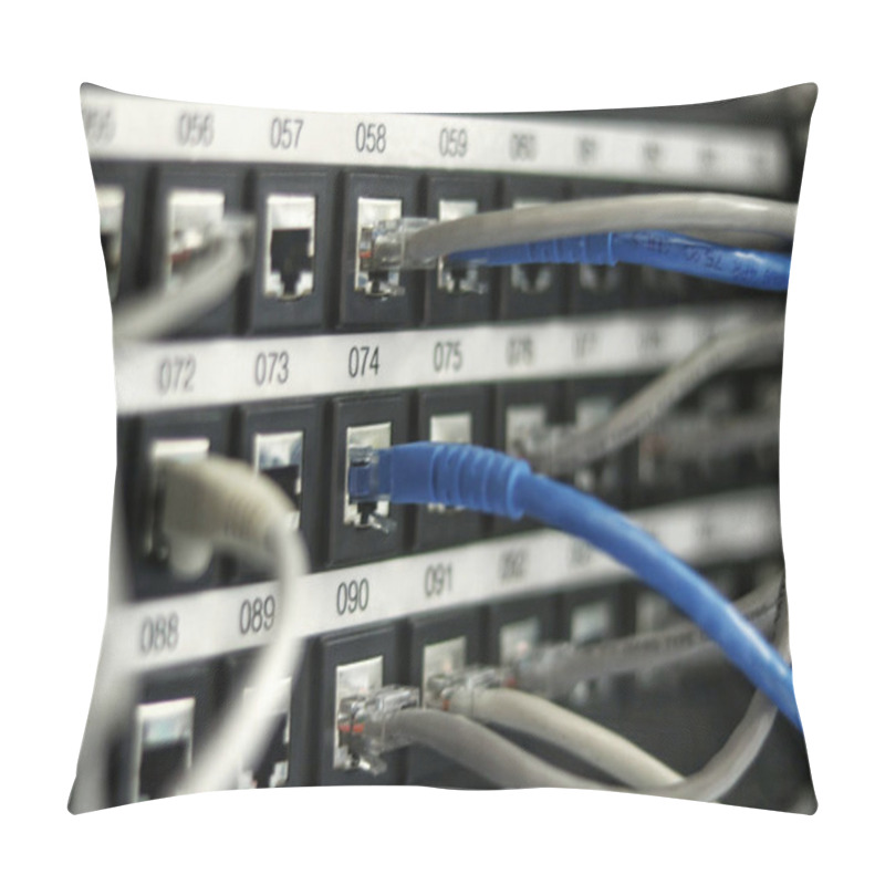 Personality  Close-up Of Network Cables Connected To A Patch Panel In A Server Room. Pillow Covers