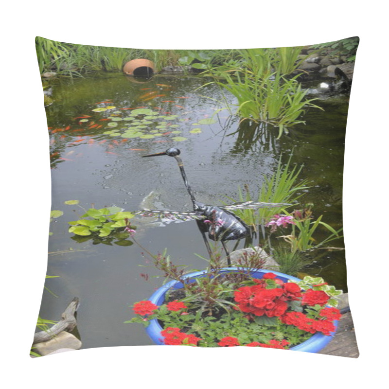 Personality  Garden Pond With Goldfish,flower Pots,garden Decorations Pillow Covers