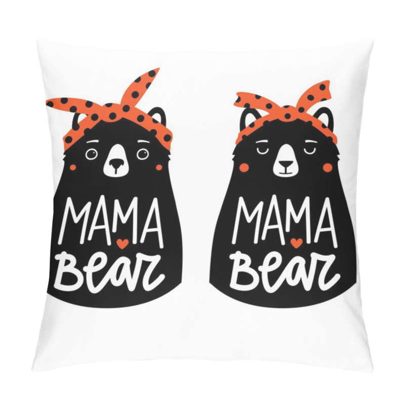 Personality  Vector Illustration With Bears In Red Headbands And Lettering Text Mama Bear. Funny Typography Poster Set, Apparel Print Design Pillow Covers