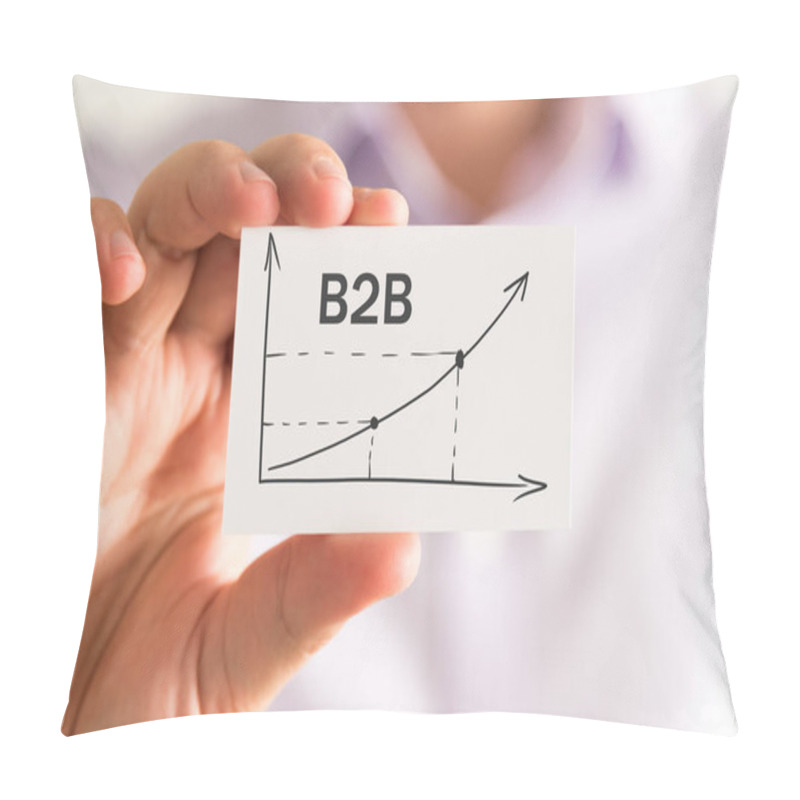 Personality  Businessman Holding A Card With B2B Rising Arrow And Chart Pillow Covers