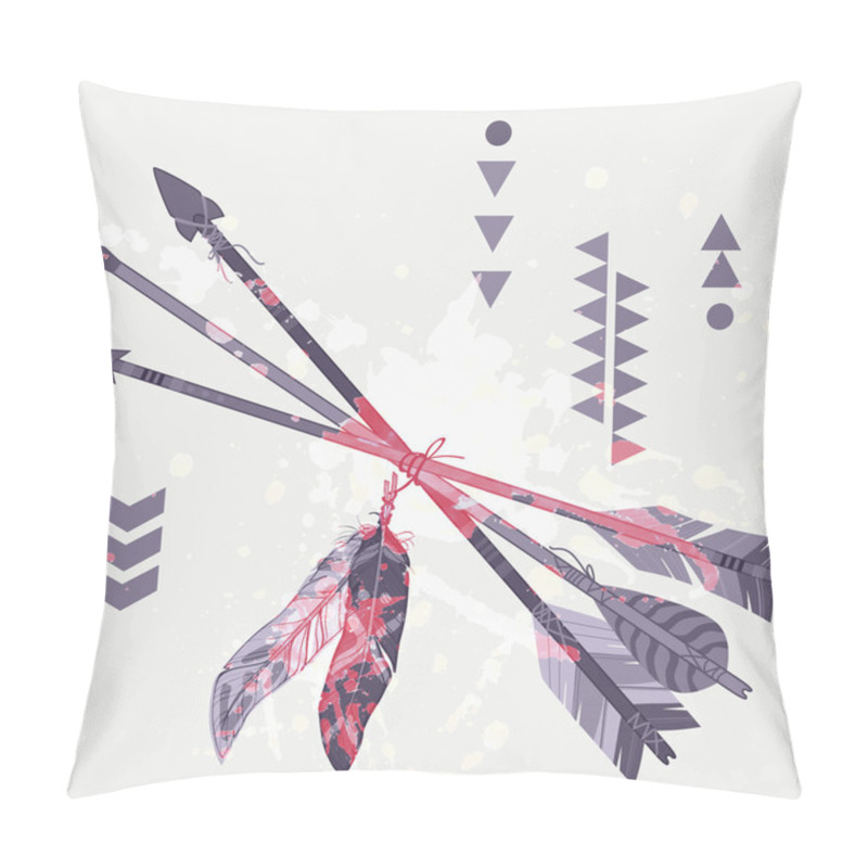 Personality  Vector Grunge Illustration Of Different Ethnic Arrows With Feathers And Splash Pillow Covers