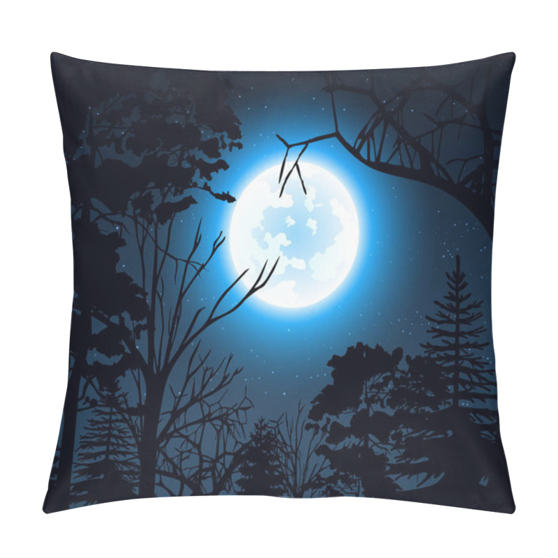 Personality  Night Landscape With Starry Sky And Full Moon On A Background Silhouettes Of Trees Pillow Covers