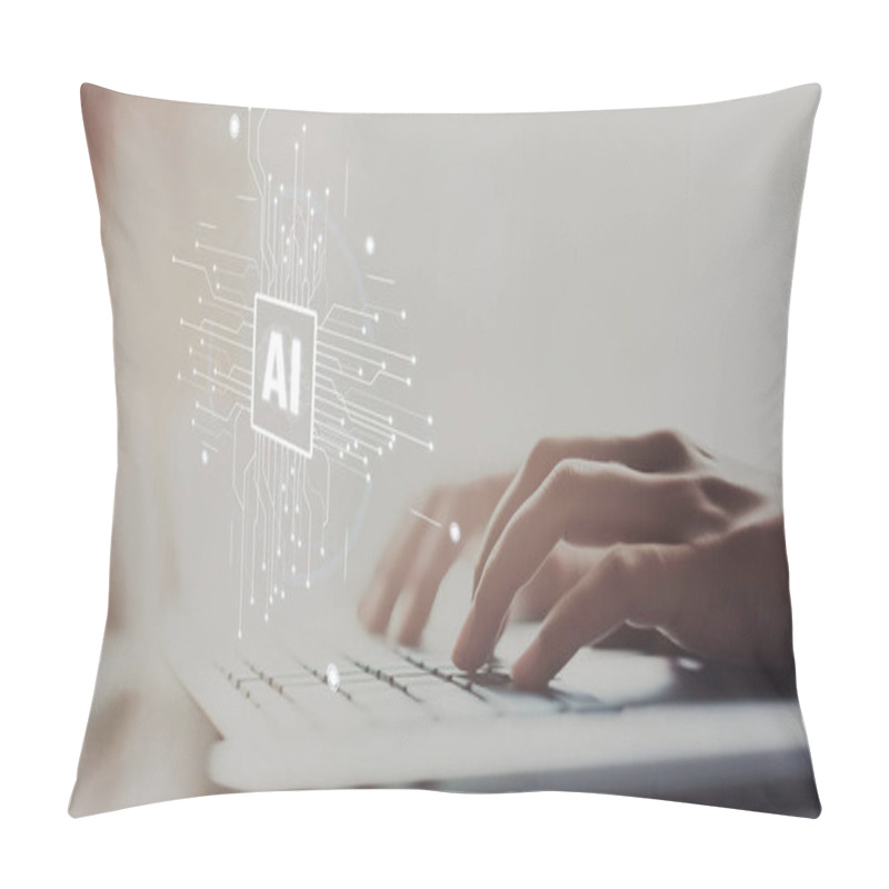 Personality  Human Interact With AI Artificial Intelligence Brain Processor In Concept Of AI Artificial Intelligence Engineering, Big Data And AI Machine Learning To Use Generative AI For Business Support. EIDE Pillow Covers