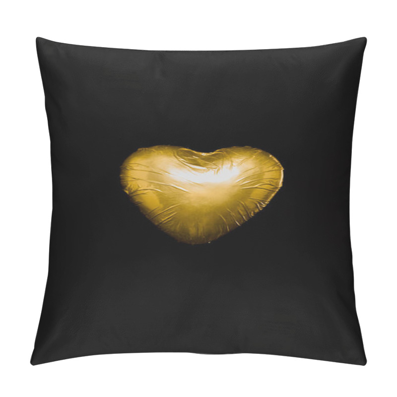 Personality  Heart Shaped Candy In Golden Wrapper Isolated On Black Pillow Covers