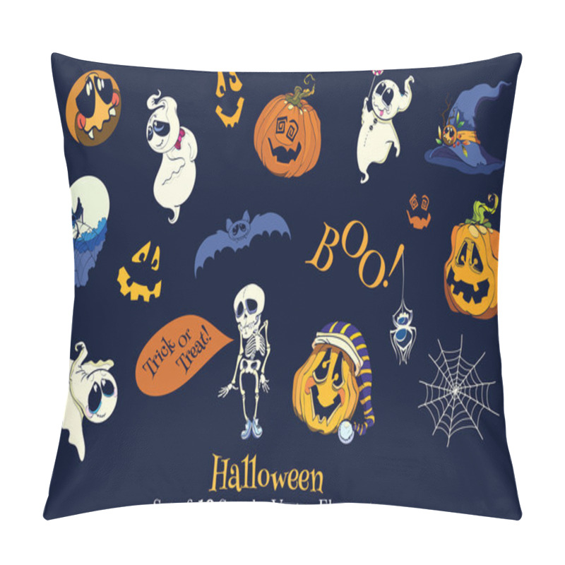 Personality  Vector Set Of 18 Halloween Funny Scarry Elements Pillow Covers