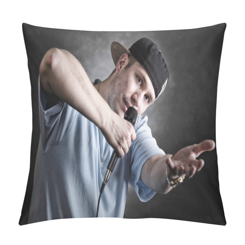 Personality  Rap Singer Man With Microphone Cool Hand Gesture Pillow Covers