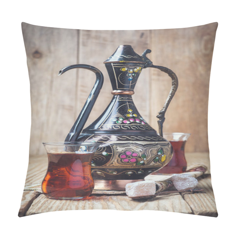 Personality  Turkish Tea With Oriental Sweets On A Wooden Table Pillow Covers