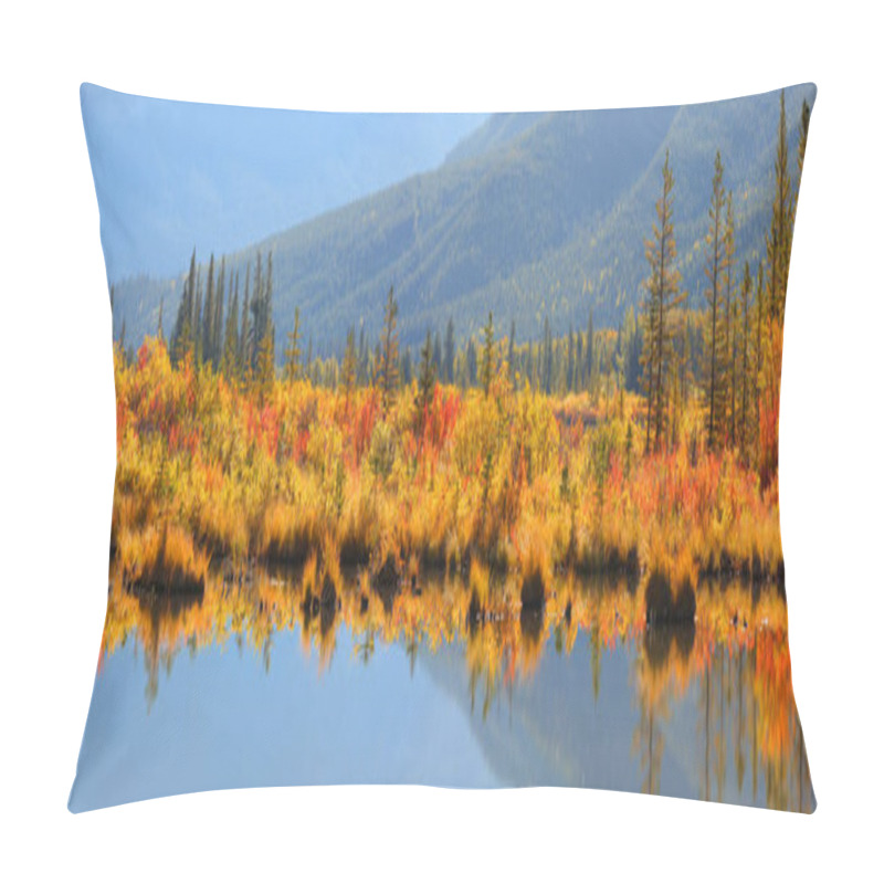 Personality  Panoramic View Autumn Bushes And Trees At Vermilion Lakes In Alberta, Canada Pillow Covers