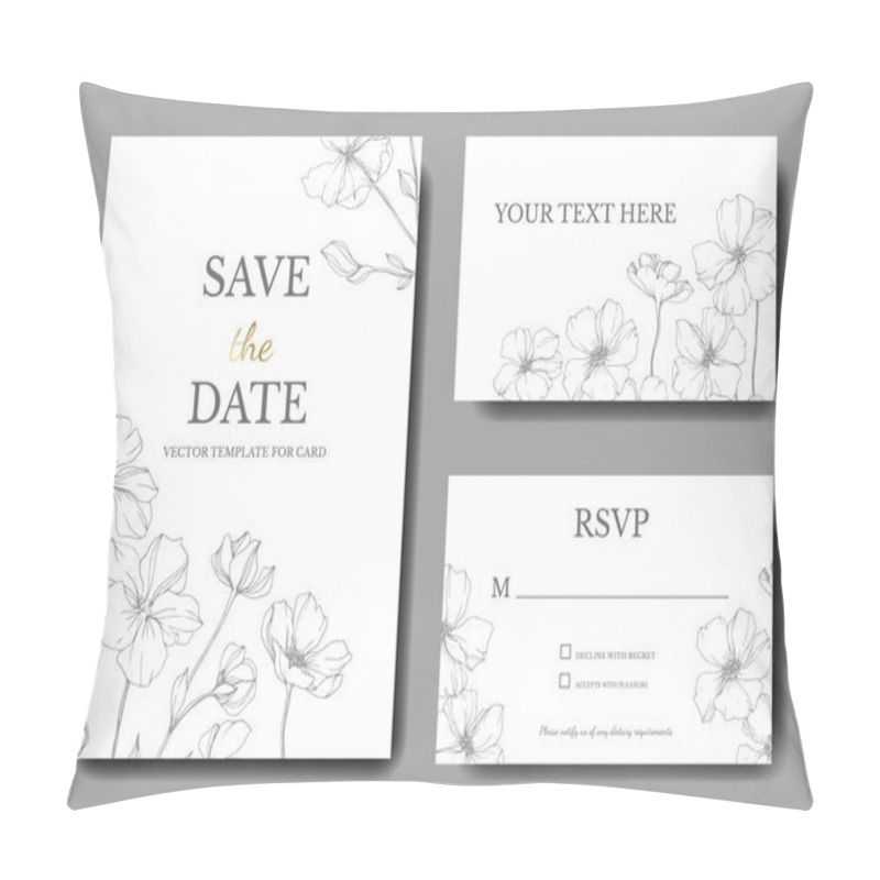 Personality  Vector Wedding Invitation Cards Templates With Flax Illustration.  Pillow Covers