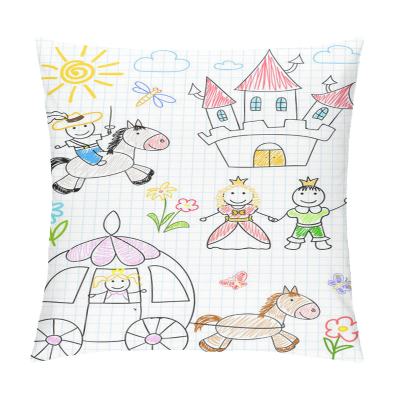 Personality  Vector Sketches With Happy Princes And Princesses Pillow Covers