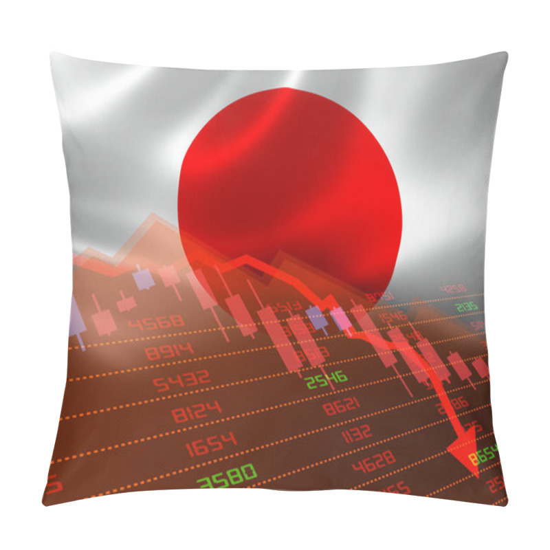 Personality  Japan Economic Downturn With Stock Exchange Market Showing Stock Chart Down And In Red Negative Territory. Business And Financial Money Market Crisis Concept. Pillow Covers